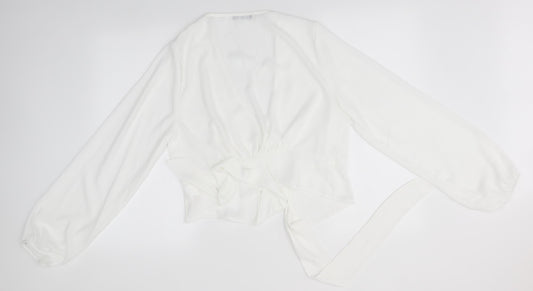 Boohoo Womens White Basic Button-Up Size 16