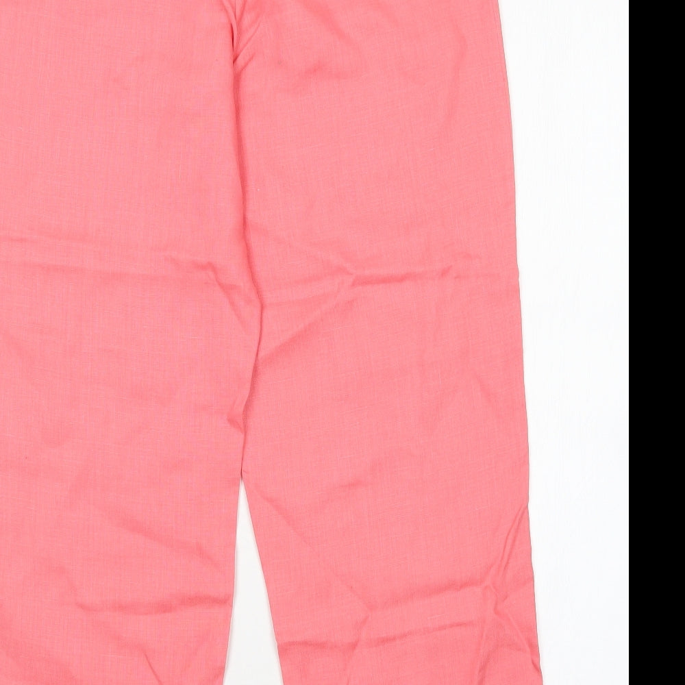 Brand and care label for Greatplains women’s pink cropped trousers, size UK 16, 25-inch leg