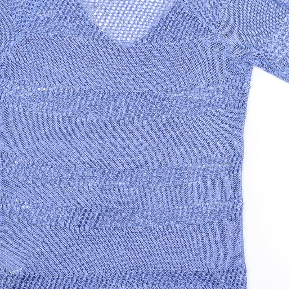 Brand and care label for Papaya women’s blue basic blouse, size UK 8