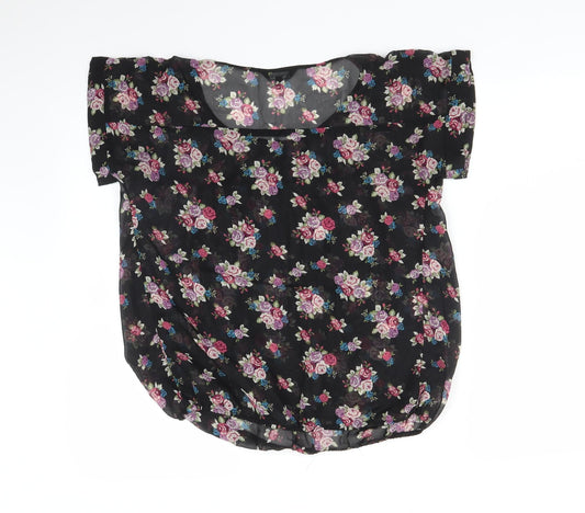 Papaya Womens Black Floral Basic Blouse Size 8