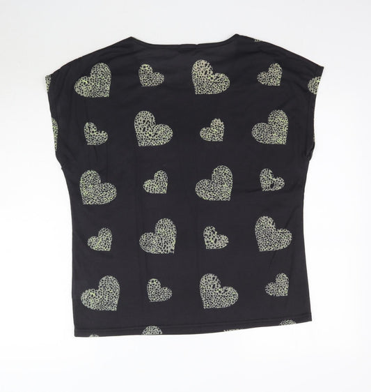 Originals Womens Black Basic T-Shirt Size M - Love Heart print
