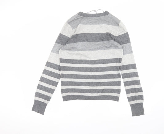 BHS Womens Grey Striped Cardigan Jumper Size 12