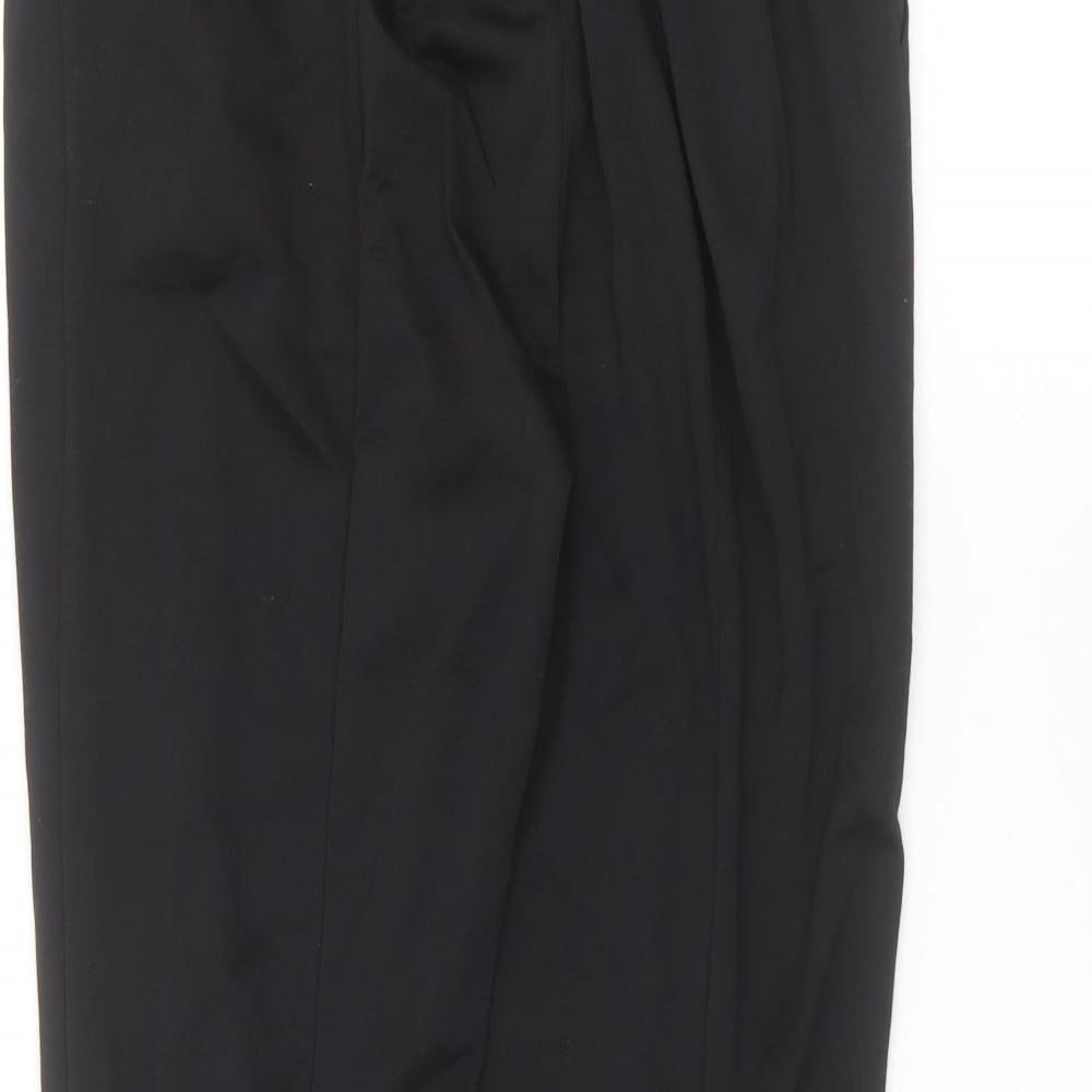 Brand and care label for Capsule women’s black trousers, size UK 14, 27-inch leg