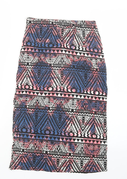 Preworn Womens Blue Geometric Straight & Pencil Skirt Size 23 in