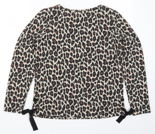 M&Co Womens Beige Animal Print Basic T-Shirt Size 10