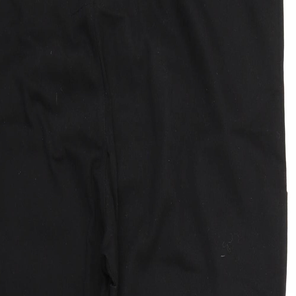 Brand and care label for Preworn men’s black trousers, size M, 28-inch leg
