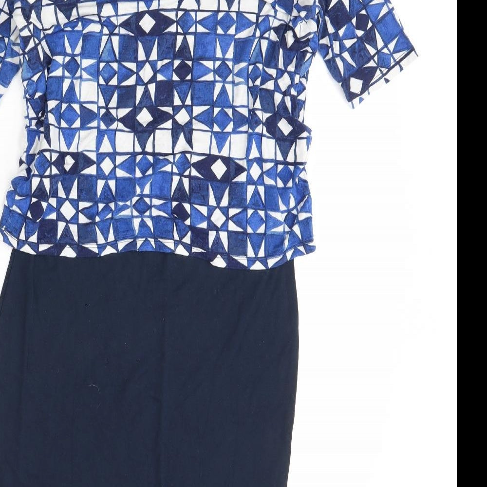 Brand and care label for Next women’s blue pencil dress, size UK 8