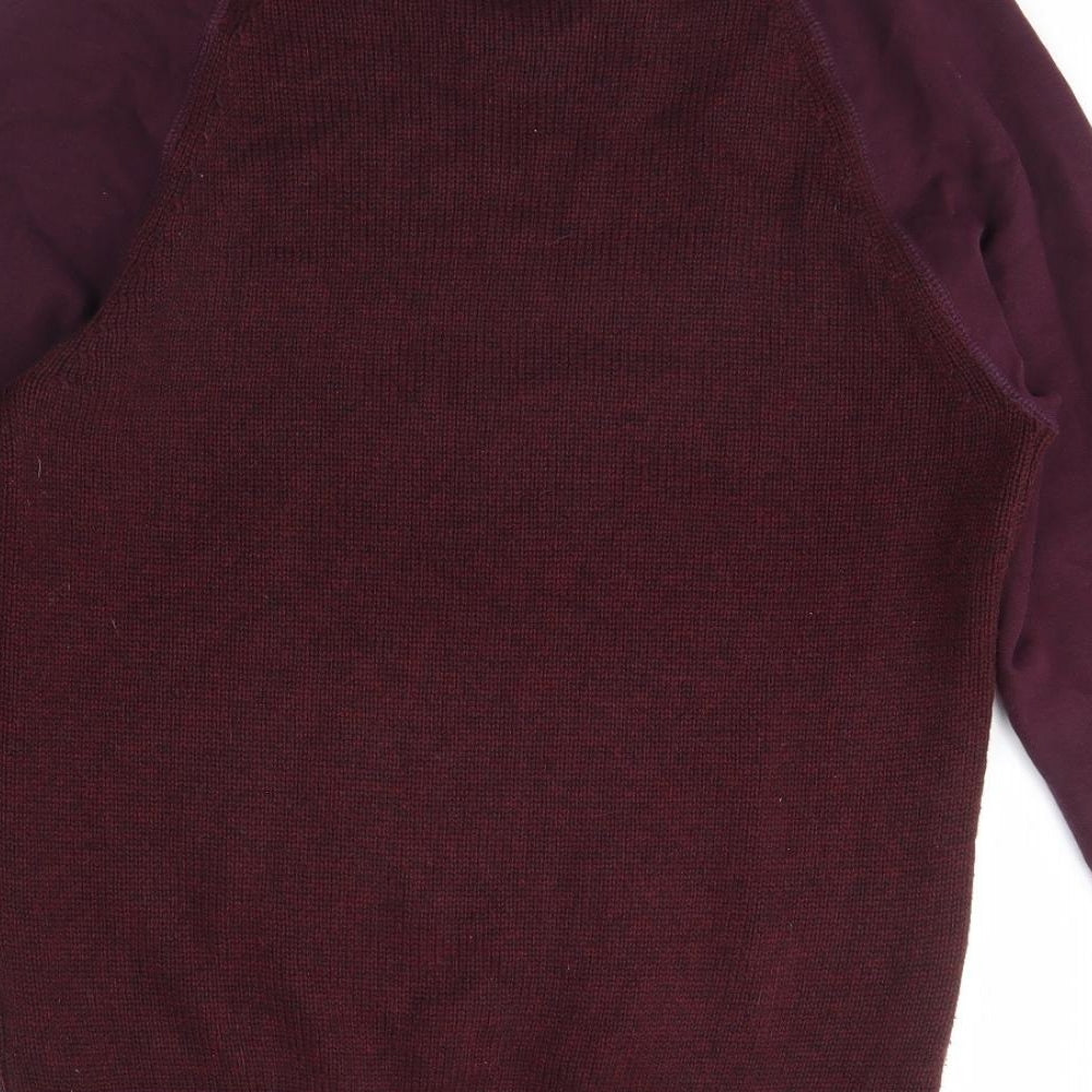 Brand and care label for Next men’s purple jumper, size M