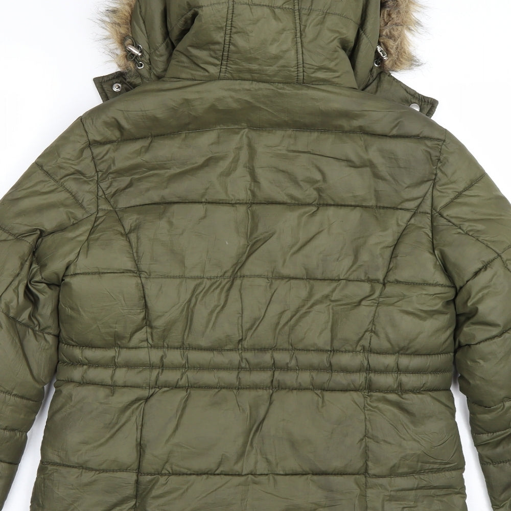 Brand and care label for Primark women’s green overcoat coat, size XS