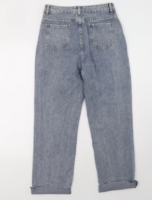 Back view of SHEIN women’s blue denim mom jeans, size S, 30-inch leg