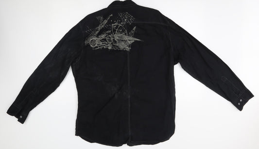 Mens UK Size XL Burton Black Button-Up Long Sleeve Casual Shirt
