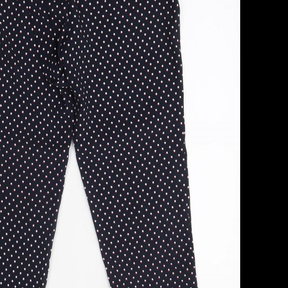 Brand and care label for carolina belle women’s black polka dot trousers, size S, 26-inch leg