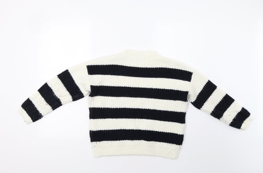 TU Womens White Striped Pullover Jumper Size 12