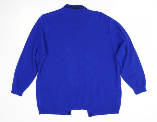 Envy Womens Blue Geometric Pullover Jumper Size XL - Faux Cardigan Front