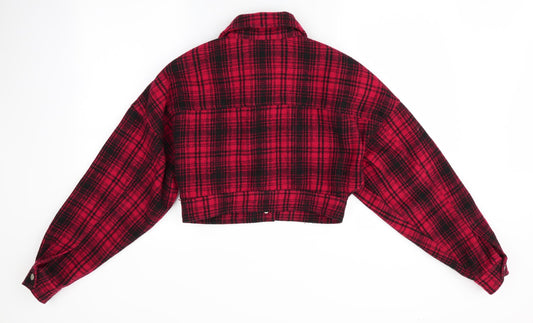 Missguided Womens Red Check Bomber Jacket Coat Size 4