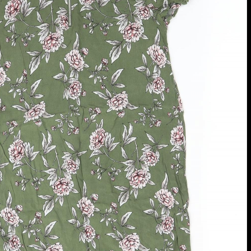 FOREVER 21 Womens Green Floral Basic T-Shirt Size S