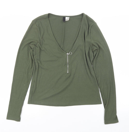 Womens UK Size M Divided by H&M Green Basic T-Shirt