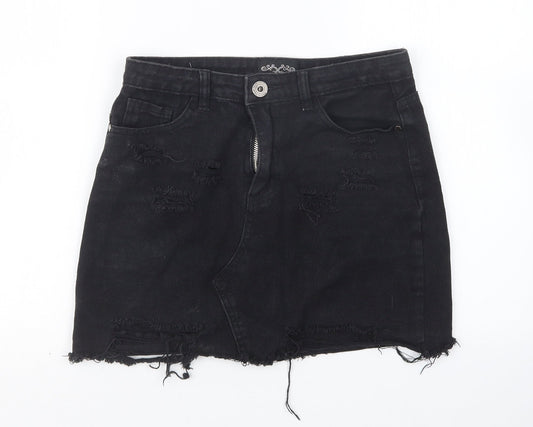 Additional front view of Denim Club women’s black denim straight & pencil skirt, size UK 8