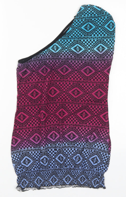 Back view of Denim Co women’s multicoloured geometric basic t-shirt, size UK 10