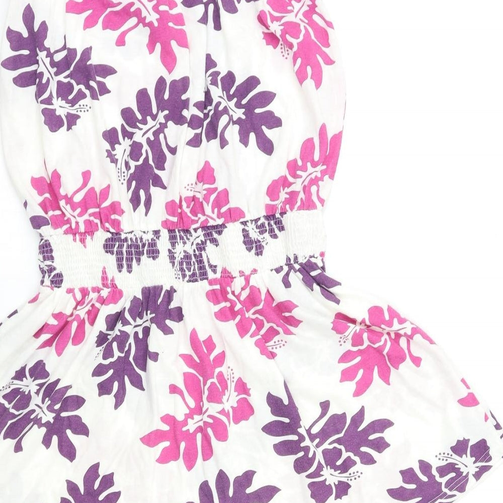 Brand and care label for Dorothy Perkins women’s white floral mini, size UK 12