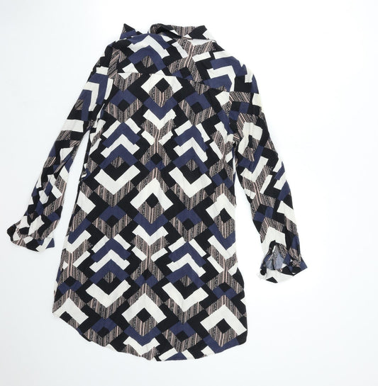 Select Womens Blue Geometric Shirt Dress Size 6