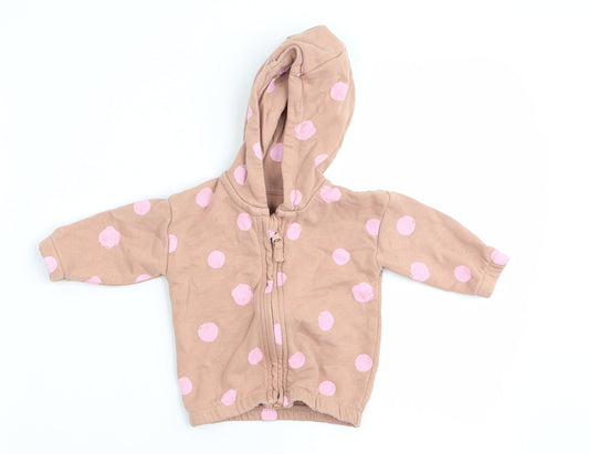 Asda George Girls Beige Polka Dot Full Zip Jumper Size 0-3 Months