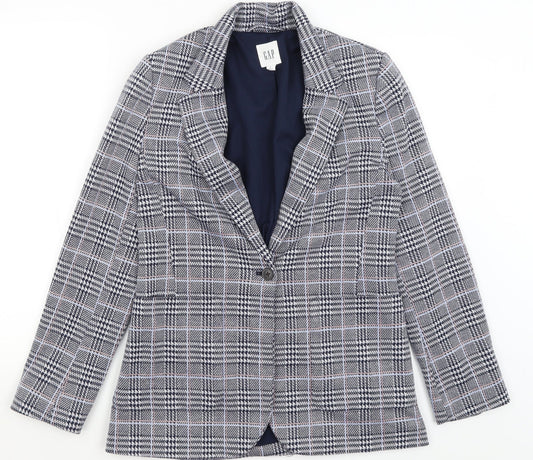 Additional front view of Gap women’s blue plaid jacket blazer, size UK 6