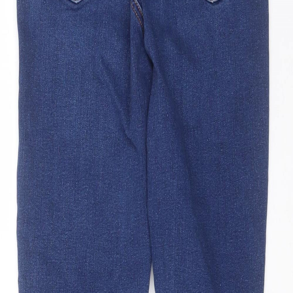 Brand and care label for Topshop women’s blue denim skinny jeans, size UK 24, in, 26-inch leg
