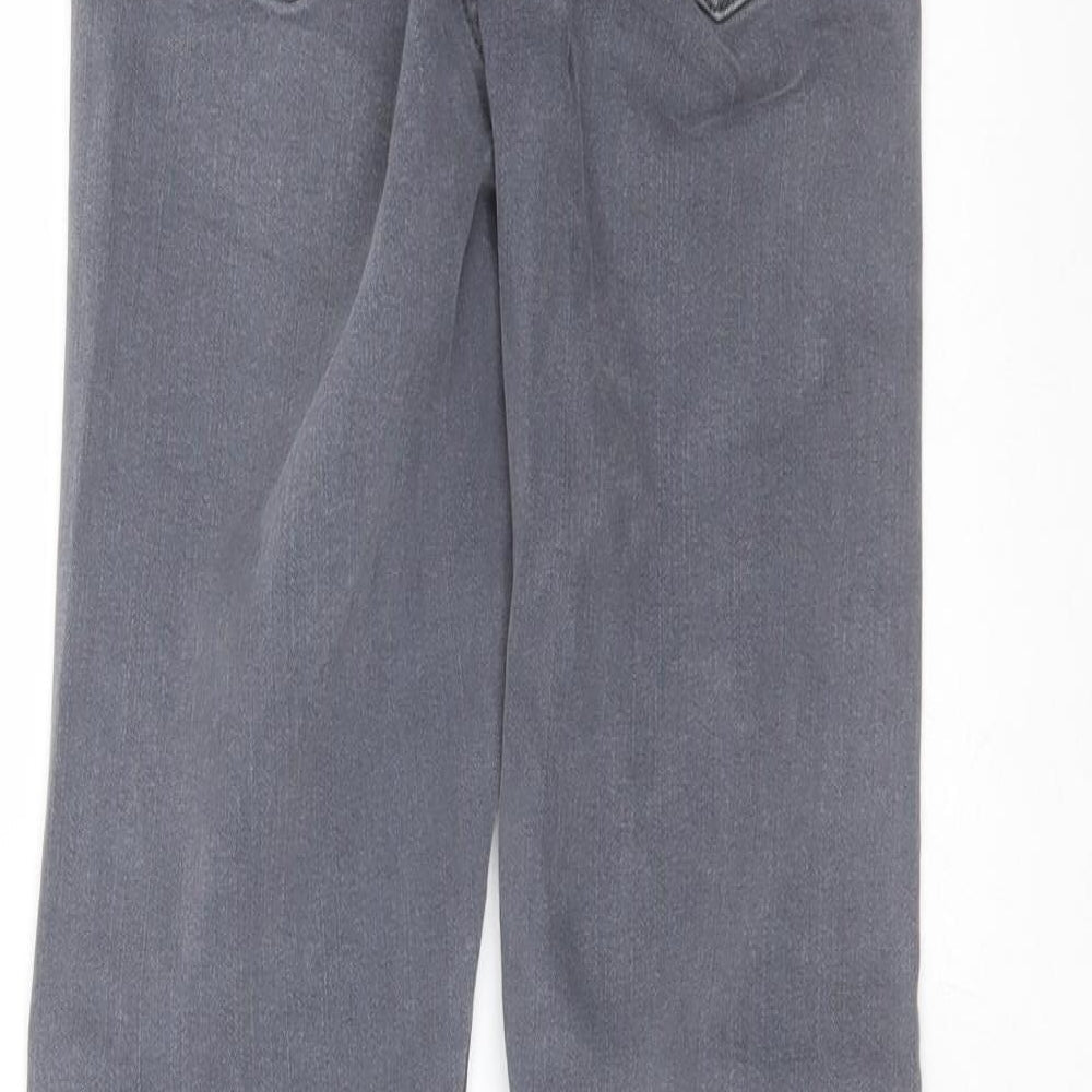 Brand and care label for Topshop women’s grey denim skinny jeans, size UK 26, in, 29-inch leg