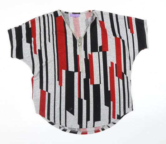 Additional front view of Autonomy women’s grey striped basic blouse, size UK 12