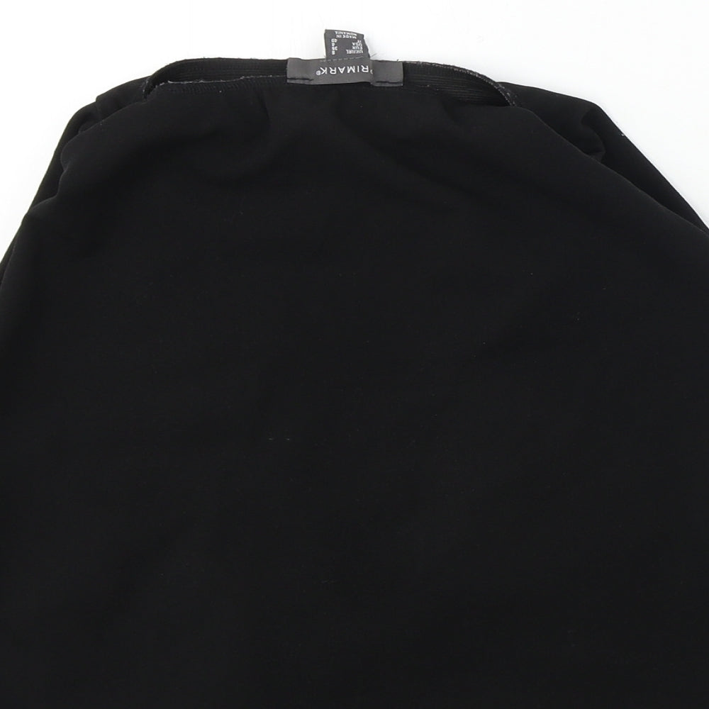 Brand and care label for Primark women’s black a-line skirt, size UK 8