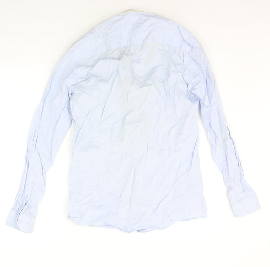 Mens UK Size 15 Cedar Wood State Blue Button-Up Long Sleeve Casual Shirt