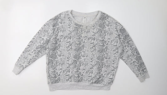 Additional front view of 90 Degree women’s grey animal print pullover sweatshirt, size M