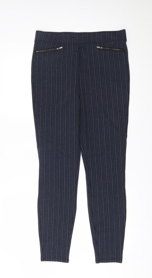 Additional front view of Tu women’s blue striped suit trousers, size UK 14