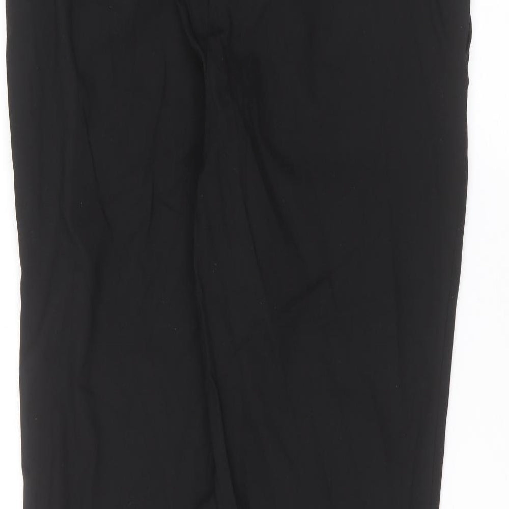 Brand and care label for Mark Law men’s black trousers, size 36, in, 29-inch leg