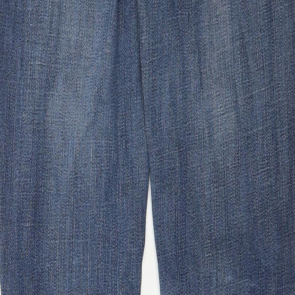 Brand and care label for Topshop women’s blue denim skinny jeans, size UK 28, in, 31-inch leg