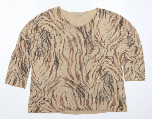 Additional front view of New Collection women’s brown animal print basic t-shirt, size UK 8