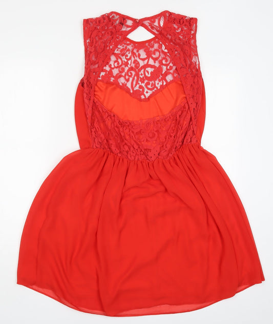 ASOS Womens Red Lace Skater Dress Size 10