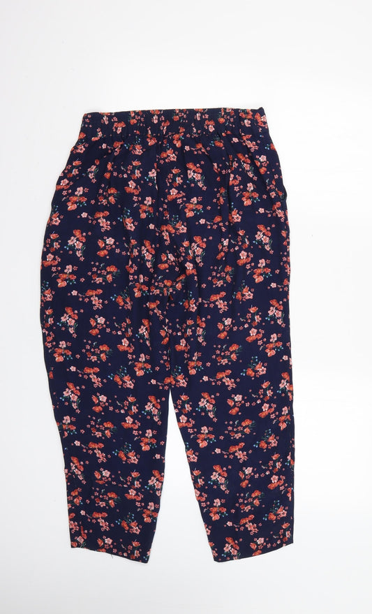 Monsoon Womens Blue Floral Trousers Size 8 L24 in