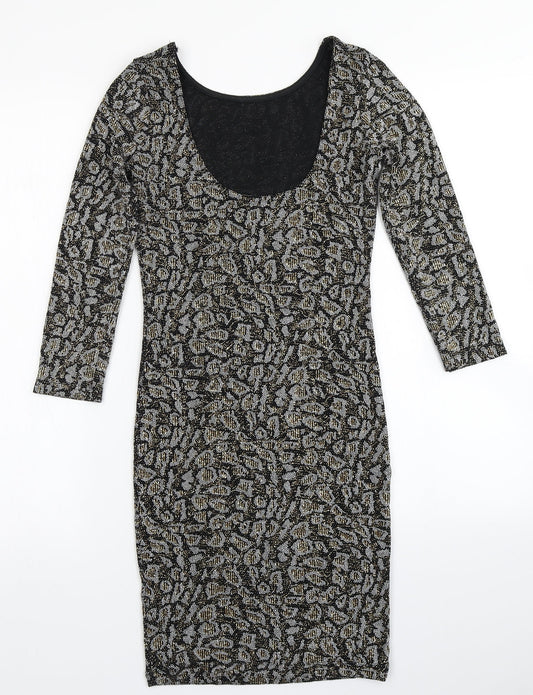 Topshop Womens Black Animal Print Bodycon Size 8