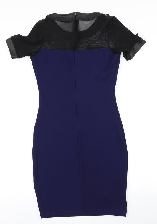 River Island Womens Blue Pencil Dress Size 8 - Mesh sleeve