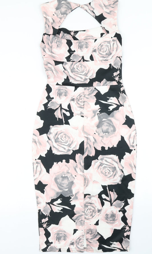 Select Womens Black Floral Pencil Dress Size 10