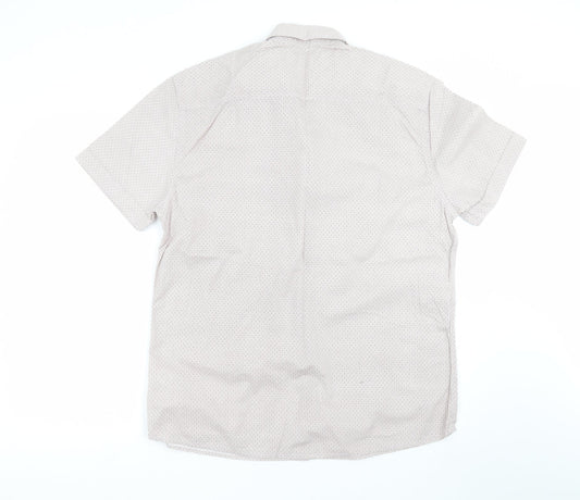 Easy Mens Brown Geometric Button-Up Size L