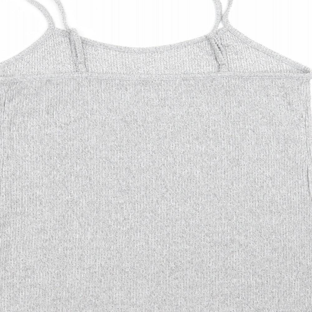 Brand and care label for F&F women’s grey striped camisole t-shirt, size L