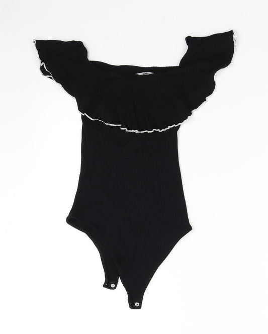 Back view of Bershka women’s black bodysuit one-piece, size S