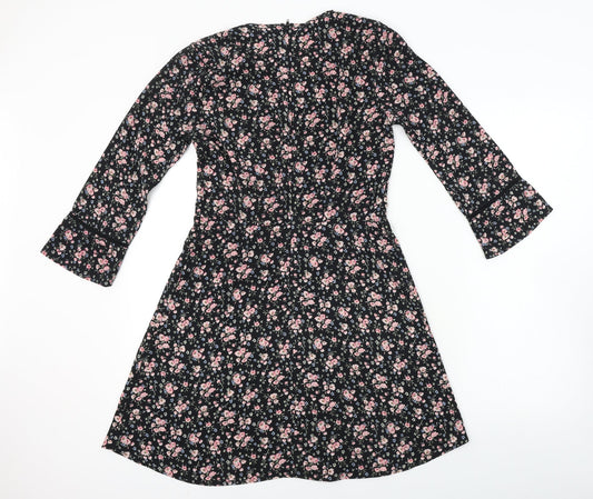 H&M Womens Black Floral A-Line Size 6