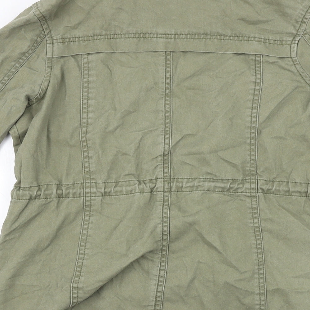 Brand and care label for New Look women’s green jacket coat, size UK 8