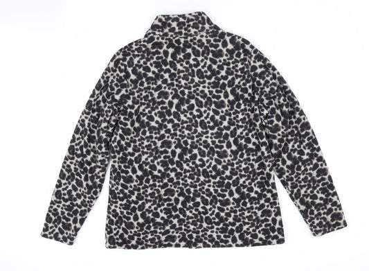 Back view of Active women’s brown animal print jacket coat - fleece jacket