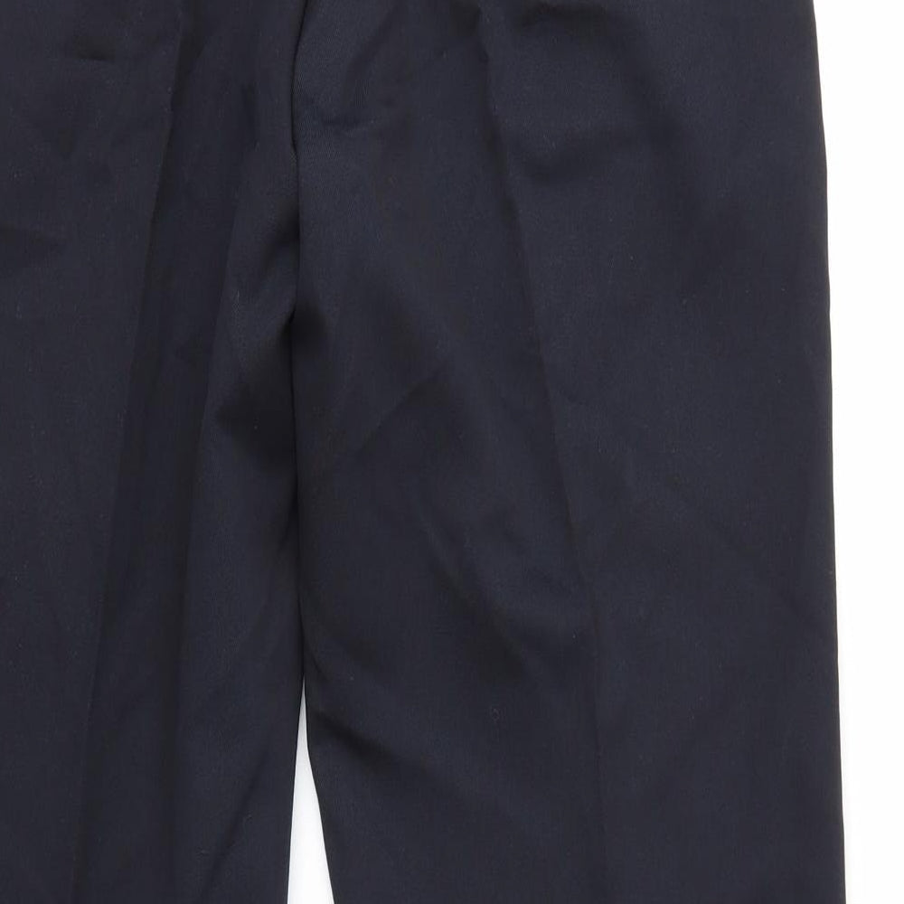 Brand and care label for Preworn men’s blue dress pants trousers, size 34, in, 29-inch leg