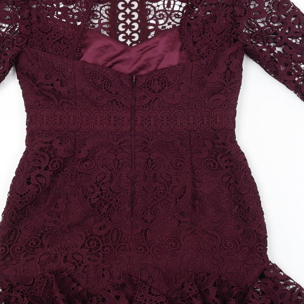 Brand and care label for Preworn women’s purple floral pencil dress